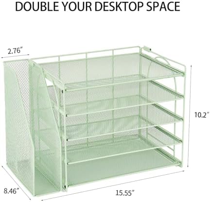 AUPSEN Desk Organizers and Accessories, 5-Tier Desktop Paper File Organizer with Removable File Holder, Desk Accessories & Workspace Organization for Home Office Supplies (Mint) - Image 7