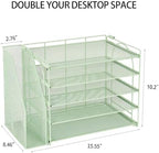 AUPSEN Desk Organizers and Accessories, 5-Tier Desktop Paper File Organizer with Removable File Holder, Desk Accessories & Workspace Organization for Home Office Supplies (Mint) - Image 7
