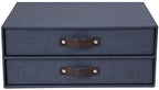 Bigso Birger 2-Drawer Canvas Fiberboard Easy Pull Handle Document Letter Box | Desktop Drawers for Loose Papers and Documents | Desktop Storage Drawers with Leather Handles | 13.1” x 10” x 5.7” | Blue - Image 4