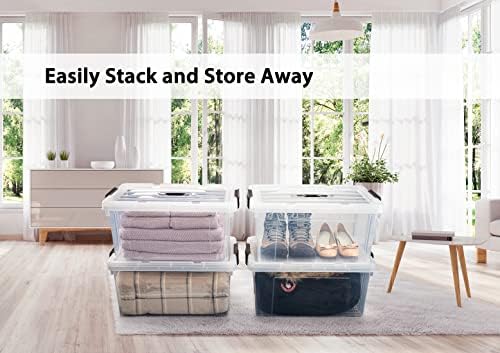 Lifetime Appliance Parts 4 PACK 91 Qt. Plastic Storage Bin Tote Organizing Container with Ultra Durable Lid & Secure Latching Buckles Stackable Extra Strength Clear w/Black Handle - Image 7