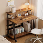 Rolling Computer Desk, 47.2 Inch Small Desks For Small Space, Portable Small Computer Desk with Monitor Stand & 3-Tier Storage, Portable Desk on Wheels for Writing, Home Office, Small Desk for Bedroom - Image 2