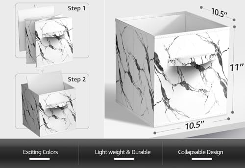 Sorbus 11 x 11 Storage Cubes, Foldable Fabric Bins (4 Pack, Marble White) - Image 3