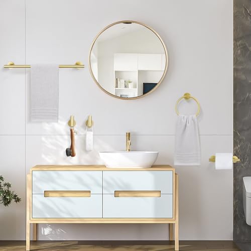 TURS Brushed Gold 5 Piece Bathroom Hardware Set, SUS304 Stainless Steel Bath Towel Bar Set, 23.6 Inch Round Bathroom Accessories Kit Wall Mounted - Image 6