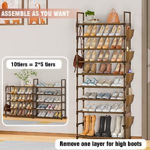 LUKYTOWER Tall Shoe Rack - 10 Tier Shoe Organizer 30-35 Pairs Boot Storage - Image 5