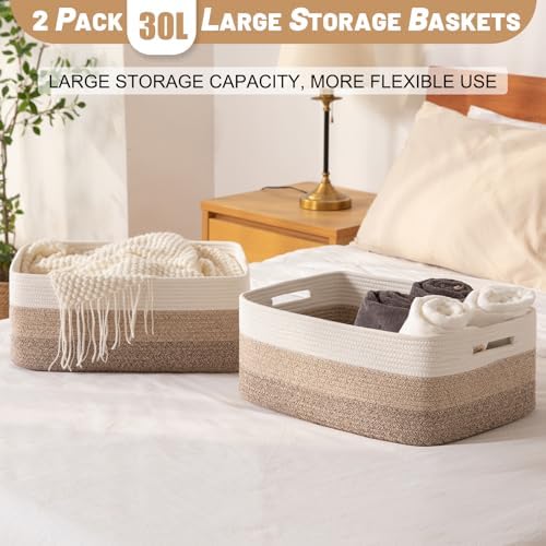 OIASKET Large Storage Basket for Organizing, Woven Rope Basket for Shelves, Closet Organizer Bins for Clothes, Blanket, Toys, Baby Nursery Storage, 17.7" x 13" x 7.87", 3 Packs Gradient Yellow - Image 6