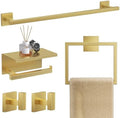 TQKAG 5-Pieces Brushed Gold Bathroom Hardware Accessories Set 23.6" SUS304 Stainless Steel Towel Bar Set Wall Mounted Square Toilet Paper Holder with Shelf by TQKAG
