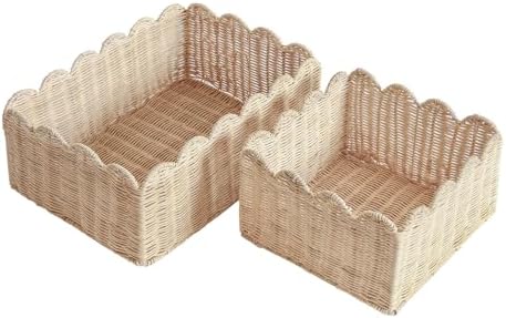 Scalloped Basket, Wicker Storage Baskets, Hand Woven Baskets for Shelves,Natural Baskets for Organizing (Rattan&M-14" L x 10.5" W x 6" H) - Image 6