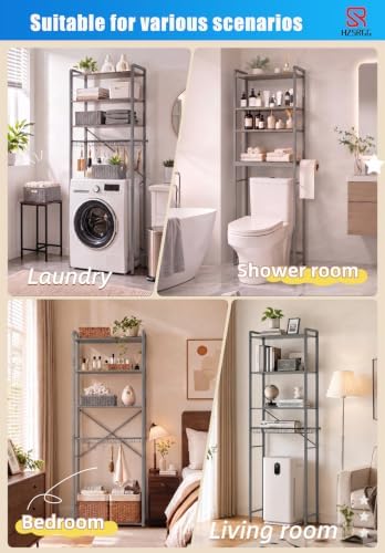 Over The Toilet Storage Cabinet, 4-Tier Bathroom Organizer (Grey) - Image 3