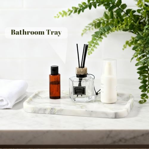Karibiber Luxury Marble Vanity Tray, Bathroom Tray Countertop, Bianco Marble/Stone, Home Decorative Dresser Organizer, Storage for Kitchen Sink, Perfume Jewelry Holder(Green&White) - Image 6