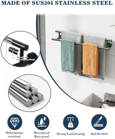 Alise Double Towel Bar Black,24" Towel Racks for Bathroom Wall Mounted - Image 4