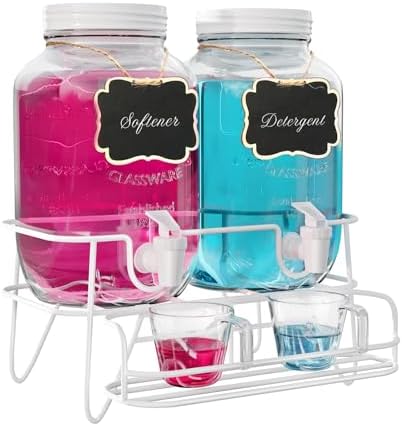 Roetell 2 Sets 1 Gallon Laundry Detergent Dispenser with Stand, Glass Laundry Soap Dispenser, Liquid Laundry Detergent Dispenser for Laundry Room Organization Dispenser Containr by Roetell