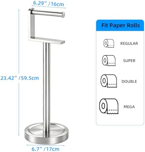 Heavy Duty Toilet Paper Holder Stand, Stable Weighted Base Toilet Paper Holder Free Standing, Stainless Steel Bathroom Free Standing Toilet Paper Roll Holder, Silver Tissue Rack - Image 5