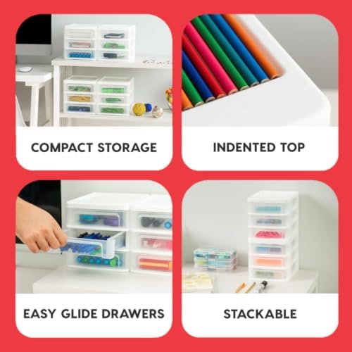 IRIS USA 4-Pack 3-Drawer Small Desktop Organizer, Stackable, White - Image 4
