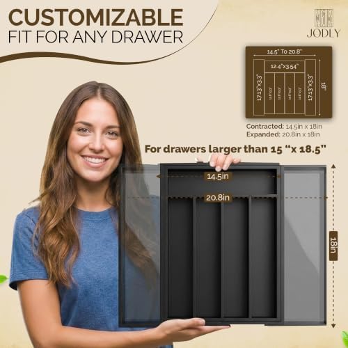 Bamboo Kitchen Utensil Drawer Organizer for Silverware | 100% Natural Expandable 14-20 Inch Kitchen Drawer Organizers for Utensils | Non-Slip Base | Screwed Joints for Long-Lasting Durability - Image 4