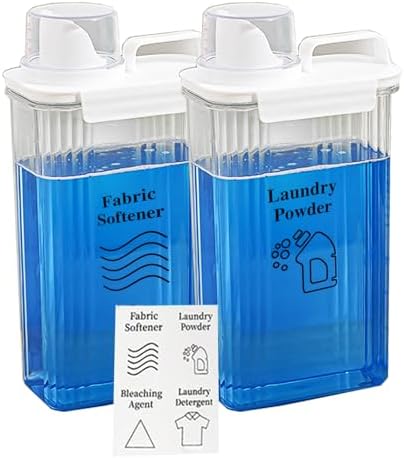 [2 Pack] Laundry Detergent Dispenser for Laundry Room Organization and Storage, 2800ml Laundry Soap Dispenser，Liquid Laundry Detergent Dispenser with 4 Removable Labels, BPA Free & Pet Plastic, Clear by Environmentallyfriendly