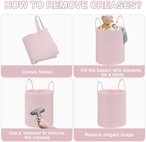 Large Woven Laundry Basket Hamper,100L Cotton Rope Storage Bin for Blankets,Toys and Clothes,Decorative Tall Nursery Hamper for Living Room,Baby Nursery,Bathroom and Bedroom,(Pink, XX Large) - Image 7
