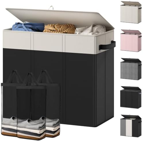 Optish 180L Laundry Hamper 3 Section, Large Hamper with Mesh Bags & Lid by Optish