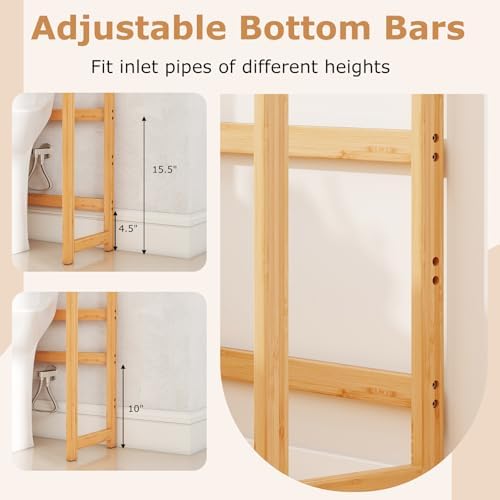 GIANTEX Bamboo Over The Toilet Storage, 3-Tier Over Toilet Bathroom Organizer with 3 Hooks & Adjustable Shelves, Freestanding Space Saver Above Toilet Shelf Rack for Laundry, Balcony, Restroom - Image 6