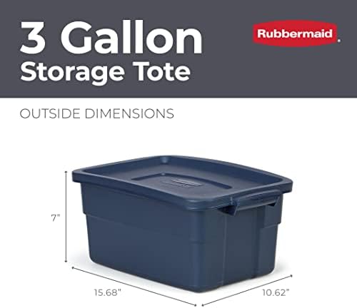 Rubbermaid Roughneck Tote 3 Gal, 6 Pack, Made in USA, Dark Indigo Metallic, Rugged Plastic Stackable Storage Bins with Lids and Handles - Image 2