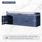 47.2" Storage Bench - Entryway Shoe Bench with Side Storage Shelves and 4 Doors, Multifunctional Entryway Bench with Lift Top Cushion, Shoe Storage Bench for Bedroom, Living Room, Navy Blue - Image 2