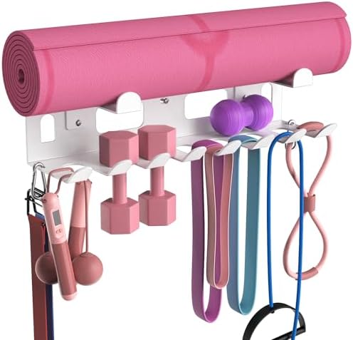 KHAMAL Multi-Purpose Gym Equipment Storage Rack for Resistance Bands - Gym Wall Storage for Exercise Bands, Yoga mat, Jump Ropes, Weight Belts, Straps, Hula Hoop (Black White) by Unknown
