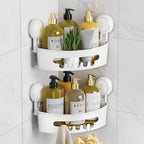LEVERLOC Corner Shower Caddy Suction Cup, shower shelves suction cup, White by LEVERLOC
