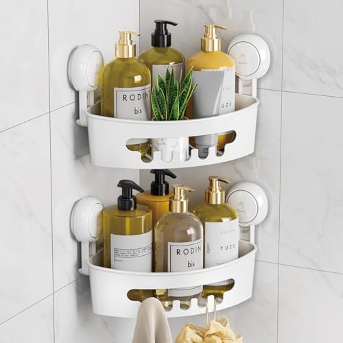 LEVERLOC Corner Shower Caddy Suction Cup, shower shelves suction cup, White by LEVERLOC