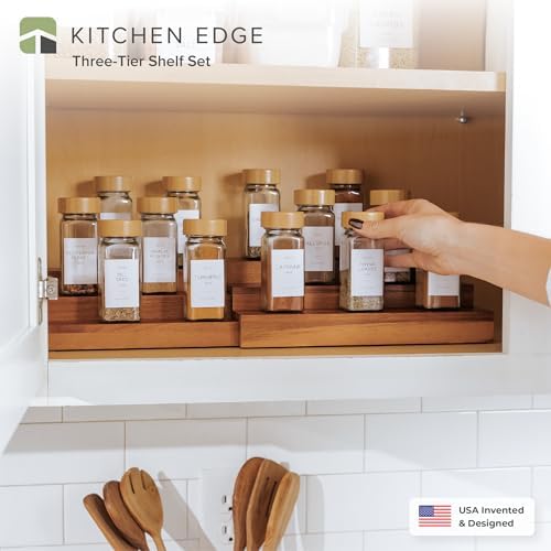 KitchenEdge 3-Tier Expandable Spice Rack Organizer, Acacia - Image 2