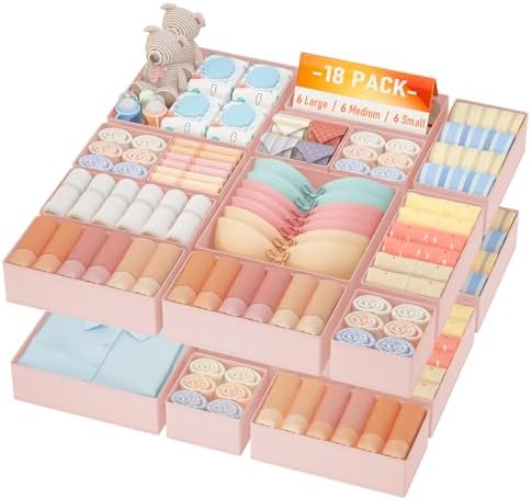 DIMJ Drawer Organizer Clothes Storage - 18 Pack Baby Dresser Organizer for Nursery, Foldable Closet Drawer Organizer Bins for Bedroom Organization, Fabric Storage Dividers for Socks, Underwears, Bras by DiMJ