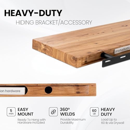 Fun Memories Floating Shelves for Wall, 55"x9.3" Rustic Solid Elm Wood Shelves, Heavy-Duty Wall Mounted Shelves with Invisible Brackets for Living Room, Bedroom, Kitchen, Natural Finish - Image 3