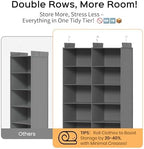 5 Tier Hanging Closet Organizer, Dual Row Wardrobe Storage with Hooks, Grey - Image 3