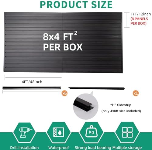 FRAYSCENT Slat Wall Paneling Garage Slat Wall Storage Systems Slatwall Panels Power Tool Organizer Wall Mount, PVC Garage Storage & Organization Products Slate Board (Black, 4ft x 8ft) - Image 3