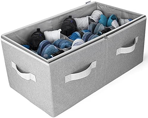 Moteph Shoe Organizer Closet Storage Solution with Clear Cover & Adjustable Dividers for Shoes, Handbags, Blankets, Linen, Clothing (Large - 24 Pairs, Grey) - Image 5