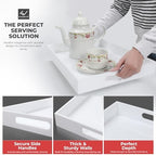 White Tray 15×10" with Cut Handles - Spill Proof Decorative Tray is an Ideal Countertop Organizer for Living Rooms, Ottoman Coffee Tables, Offices, Kitchens & Serving Guests - Image 2