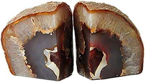 AMOYSTONE Agate Book Ends Shelves Decorative Geode Bookend Large Crystal Bookends Quartz Decor Nature Brown with Rubber Bumpers(1 Pair, 4-6 LBS) by AMOYSTONE%C2%AE