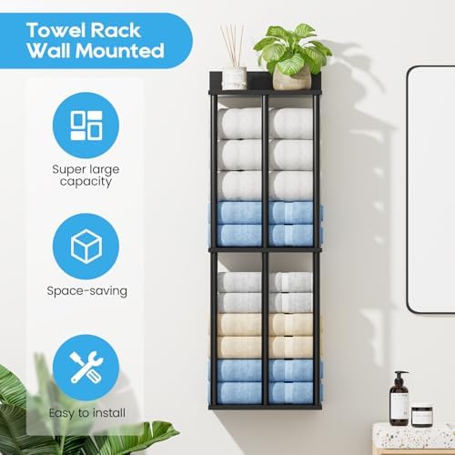 Towel Racks for Bathroom Wall Mounted with Wooden Storage Shelf - Image 3