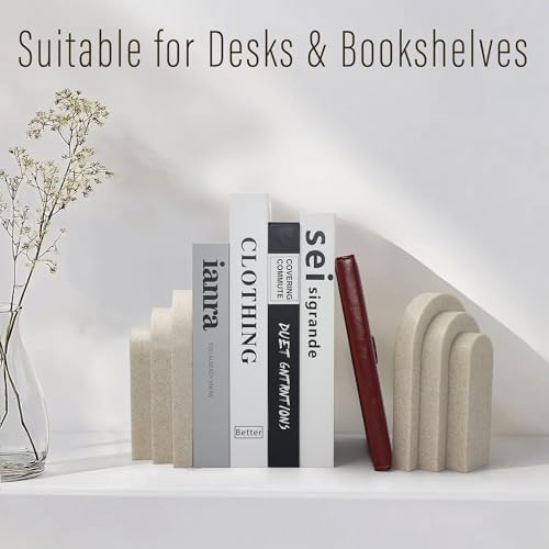 LIN CHUAN Heavy Duty Bookends for Shelves, Set of 2, Sandstone Beige - Image 5