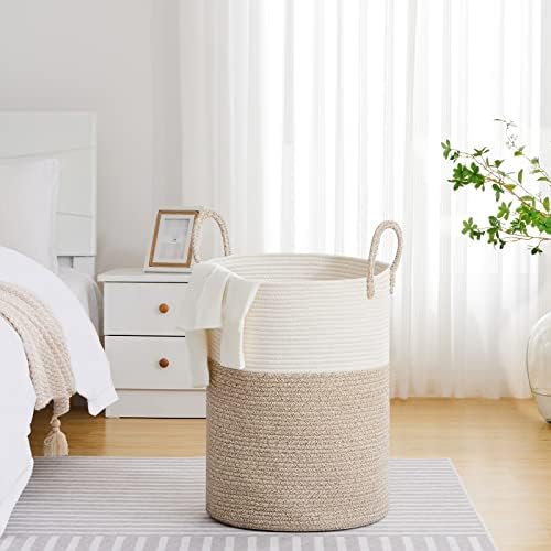 VIPOSCO 100L Extra Large Woven Laundry Basket Hamper, White Brown - Image 2