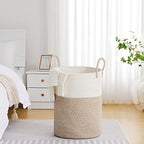 VIPOSCO 100L Extra Large Woven Laundry Basket Hamper, White Brown - Image 2