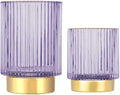 DASITON Makeup Brush holder Organizer,Crystal Cosmetic Makeup Brush Glass Brushes Storage Holder, Vintage Make Up Brush Cup Pen Pencil Holder striped vase(Purple S+L) by DASITON