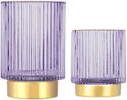 DASITON Makeup Brush holder Organizer,Crystal Cosmetic Makeup Brush Glass Brushes Storage Holder, Vintage Make Up Brush Cup Pen Pencil Holder striped vase(Purple S+L) by DASITON