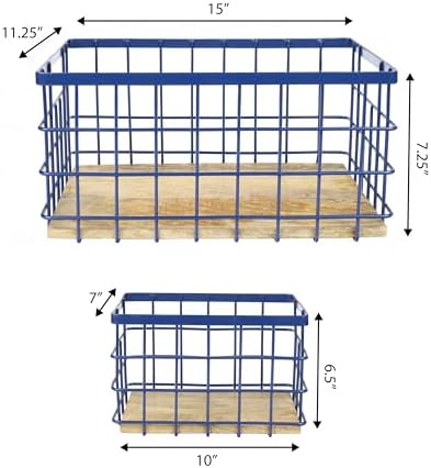 happimess Evvie 3-Piece Wire Metal Wood Nesting Baskets 15", Navy/Natural - Image 4