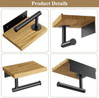 Tindbea Toilet Paper Holder with Wood Shelf, Wooden Wall Mount Tissue Roll Holder, Matte Black Stainless Steel Bathroom Accessories Decor for Household Home Apartment Restroom Essential (Red Oak) - Image 5