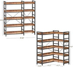HCHQHS Adjustable Book Shelf with 8 Hooks, Reversible Corner Bookshelf, Industrial Wooden and Metal Bookcase for Living Room, Bedroom, Home Office (Rustic Brown, 5 Tier) - Image 3