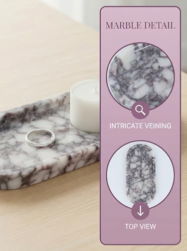 OOBOOB Natural Calacatta Viola Violet Marble Tray, Oval Perfume Tray, Bathroom Organizer for Vanity, Kitchen & Living Room, Perfect for Home Decor Lovers​ - Image 5