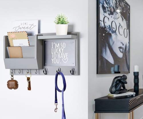 Ziivita Key Holder for Wall - Mail Holder Organizer Wall Mount with Shelf - Hanging Key Rack Hanger with Hooks Decorative for Home Letter Dog Leash Entryway Living Room Decor - Image 2