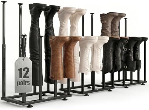Boot Storage Organizer,Metal Free Standing Boot Rack,12 Pairs,Black by Amoowis