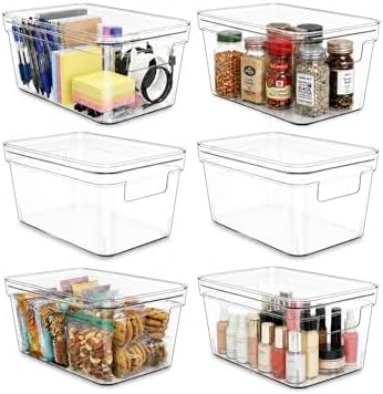 MOONEDGE 6-Pack 10x6x5 Stackable Small Clear Storage Bins with Lids by MOONEDGE