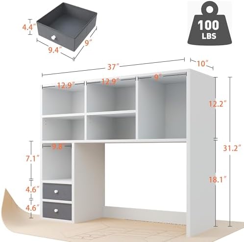 REIBII Desktop Bookshelf, 8 Shelves Desk Hutch for Dorm Room, White - Image 2