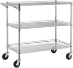 Finnhomy 3 Tier Heavy Duty Commercial Grade Utility Cart, Wire Rolling Cart with Pushing Handle Bar, Steel Metal Kitchen Service Trolly with Wheels, Shelf Size 18" D x 36" W, NSF, Chrome by Finnhomy